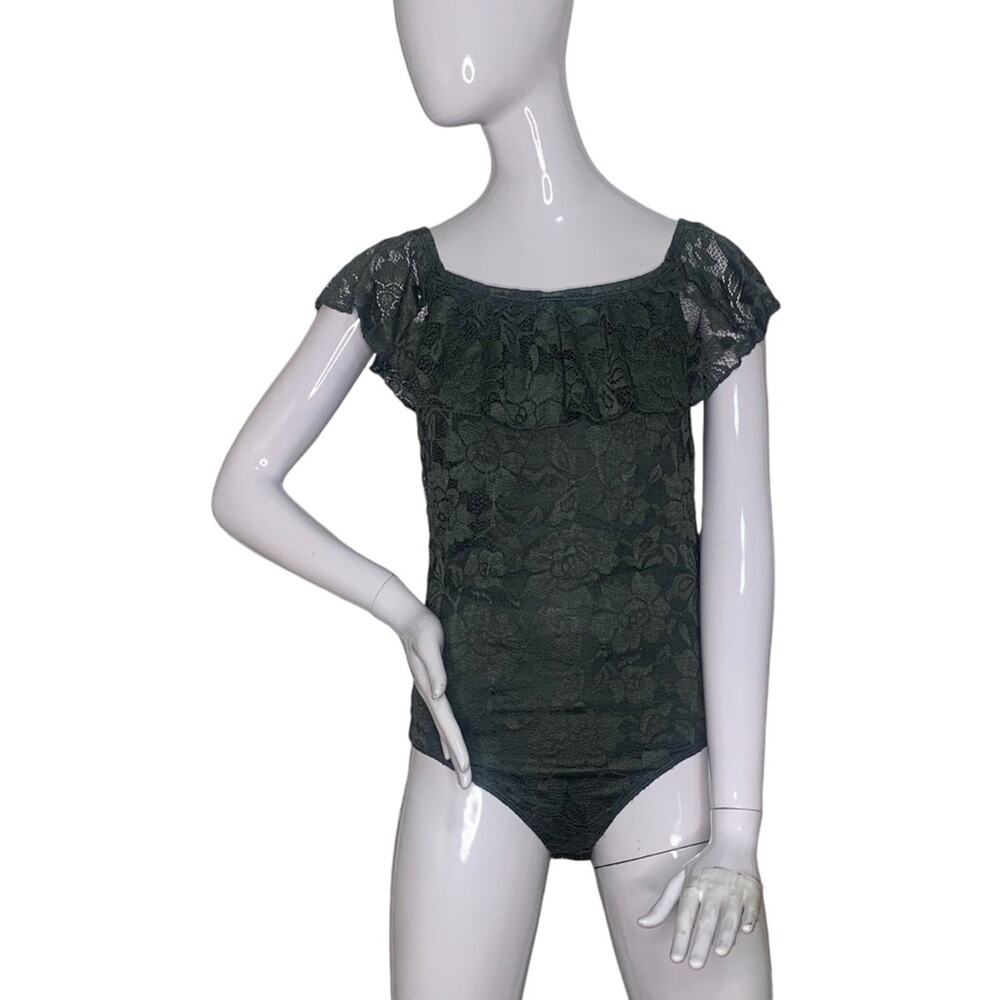 Express NWT Lace Bodysuit Multiway Olive Green Pullover Two Snap Buttons Size M
